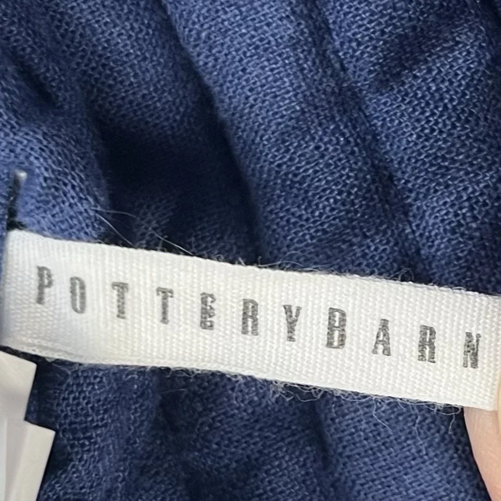 Pottery Barn Pick-Stitch Quilted Standard Pillow Shams Indigo Blue Set of 2 Tie